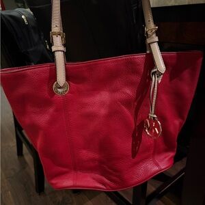 Michael Kors Vibrant Red Tote with Beige Straps